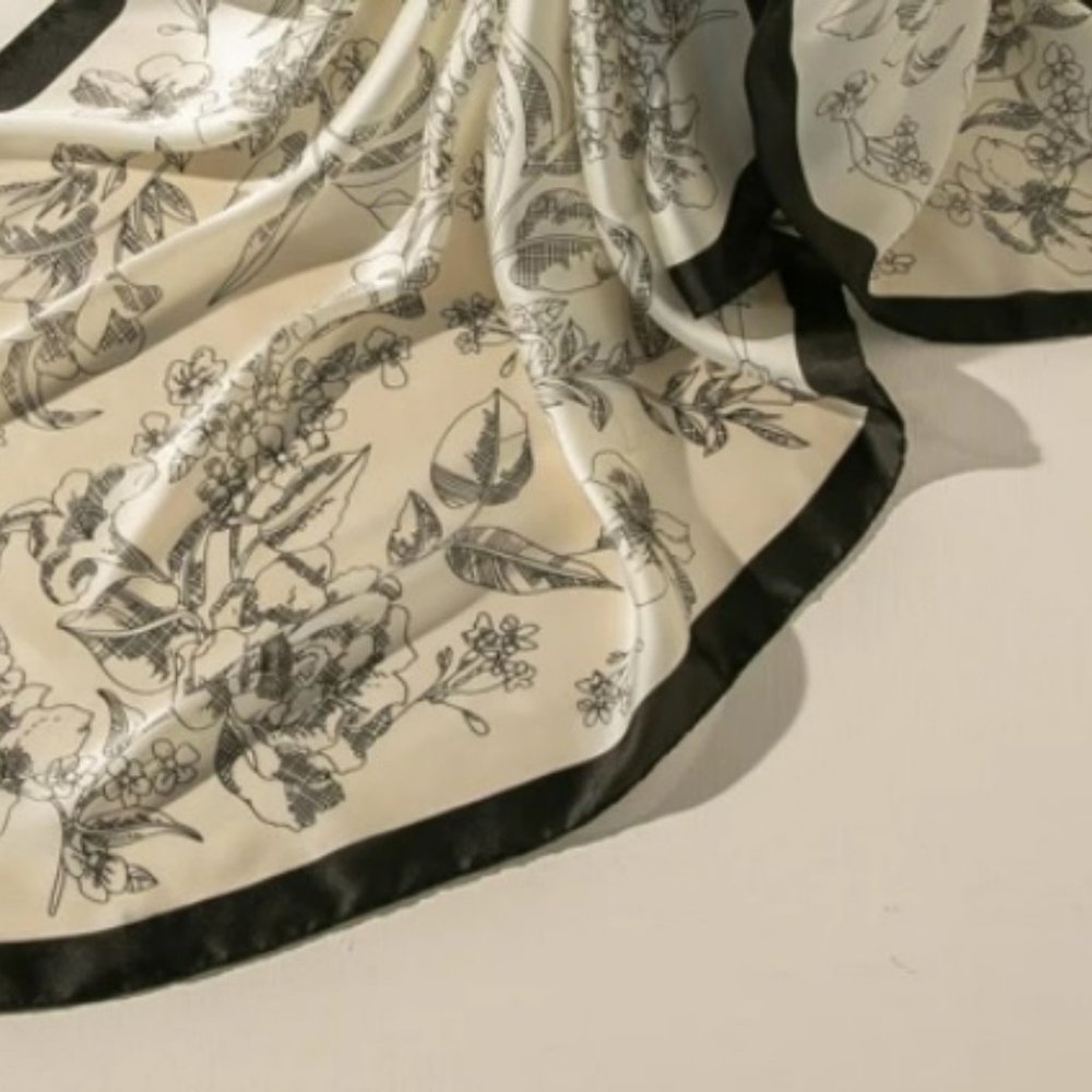 Faux Silk Scarf (Satin scarf w/floral print in bandana size 27 X 27 inches)